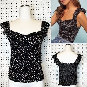 Reformation | Lisbon Top in Confetti Polka Dot Bustier Ruffle Smocked Top Sz. 12